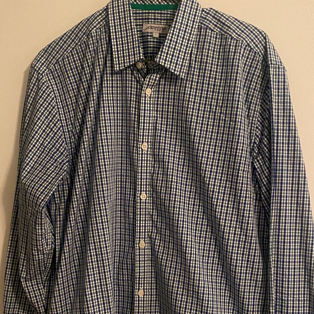 Men's Blue and White Plaid Shirt